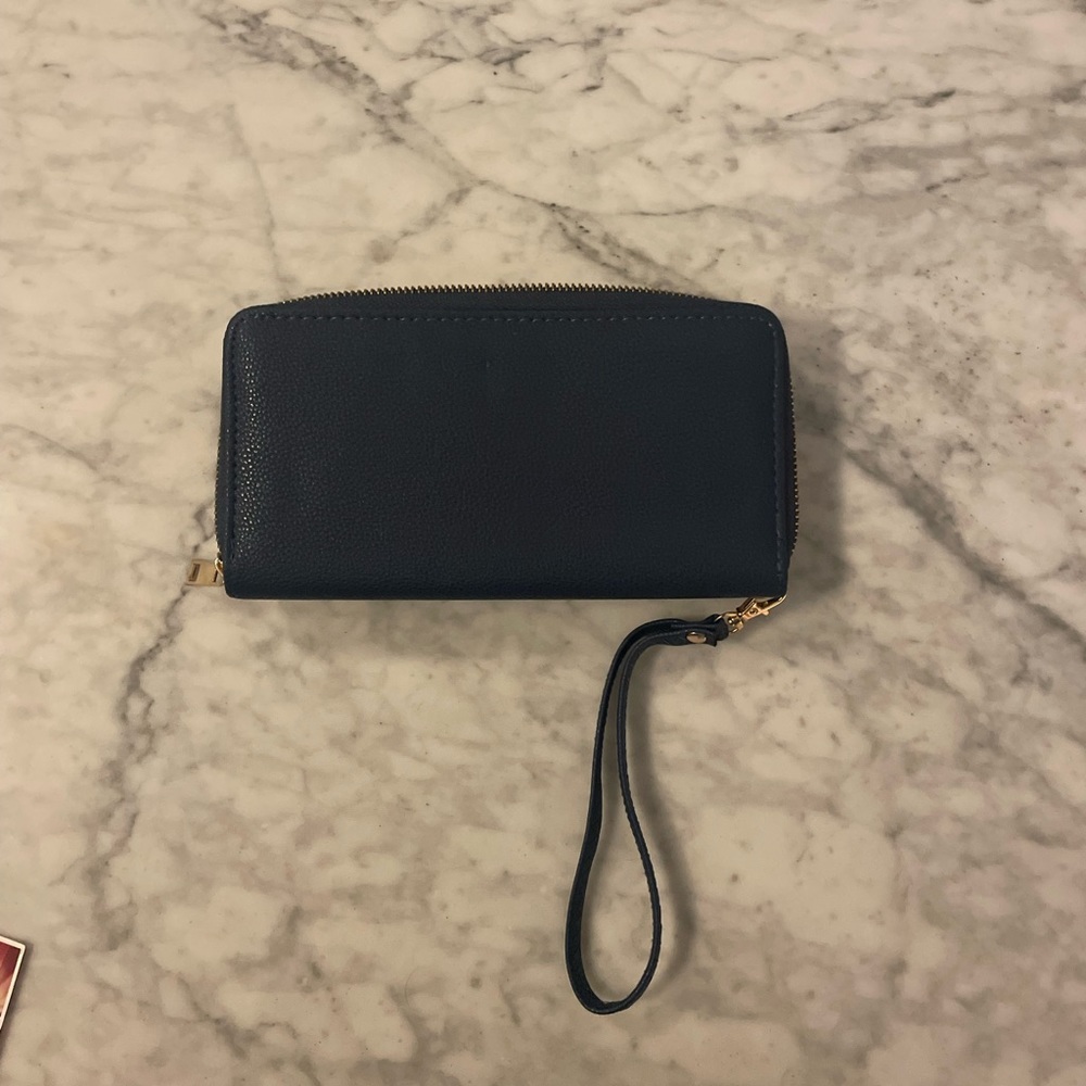 Blue Leather Wristlet Wallet